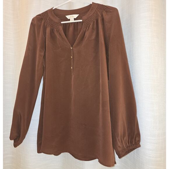 Lilly Pulitzer Elsa 100% Silk Top In Color French Roast Size Small - Picture 2 of 7